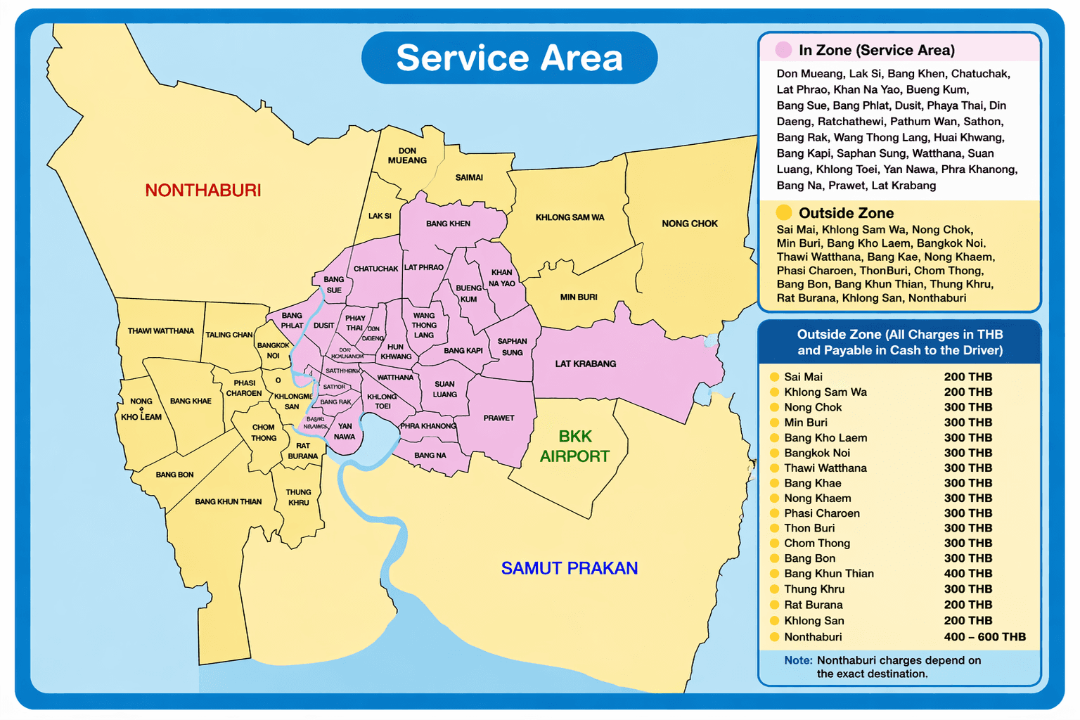 Bangkok Private Transfers Service Area